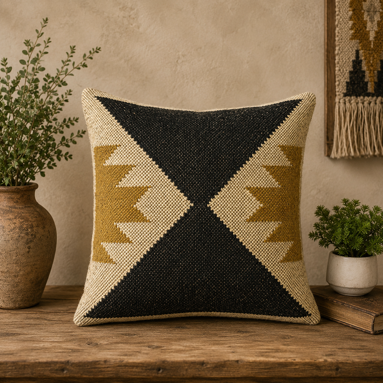 Tribal Eagle Motif Cushion Cover – Natural & Black